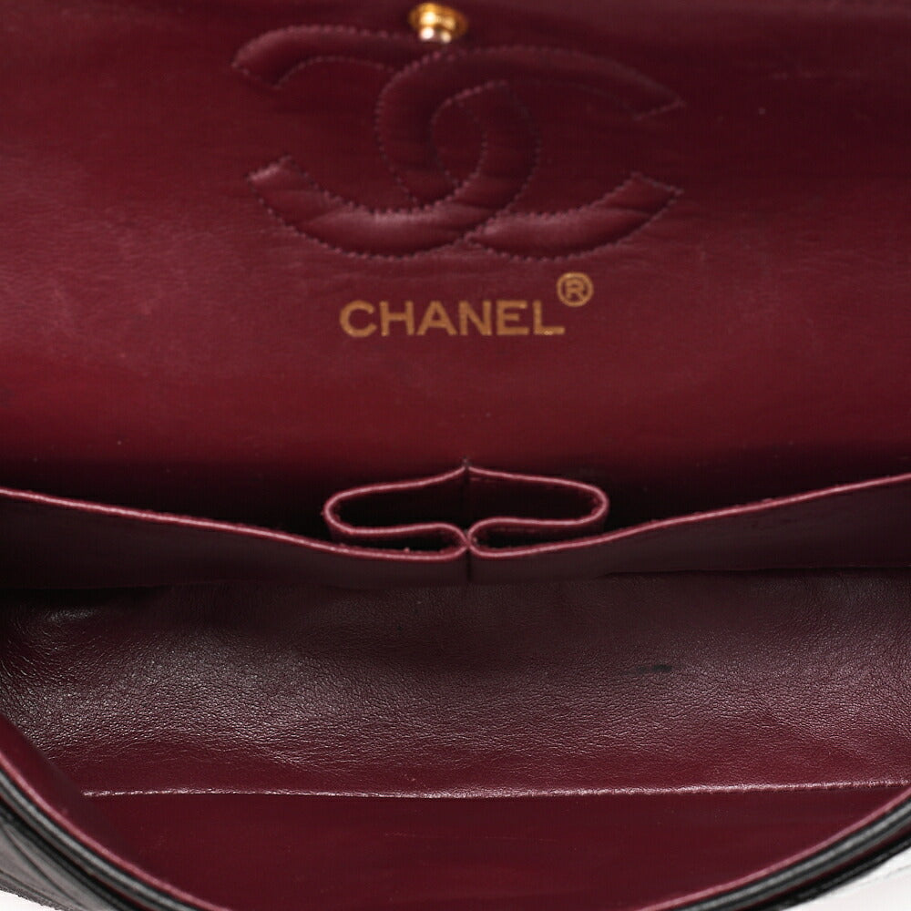 CHANEL Matelasse Double Flap 23cm Chain Shoulder Lambskin Black Gold-Tone Hardware, Pre-Owned