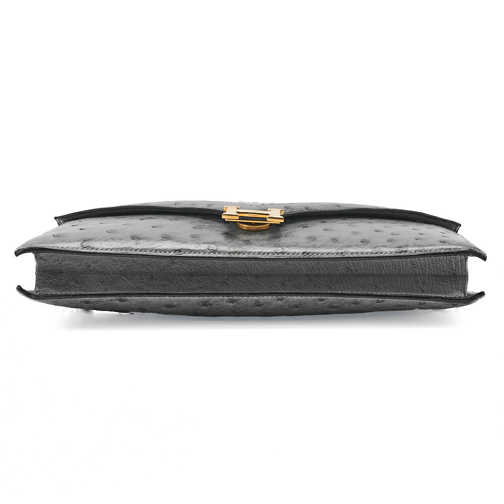 HERMES Hermes Reedy V-Flap Ostrich Shoulder Bag Gray Gold-Tone Hardware, Pre-Owned