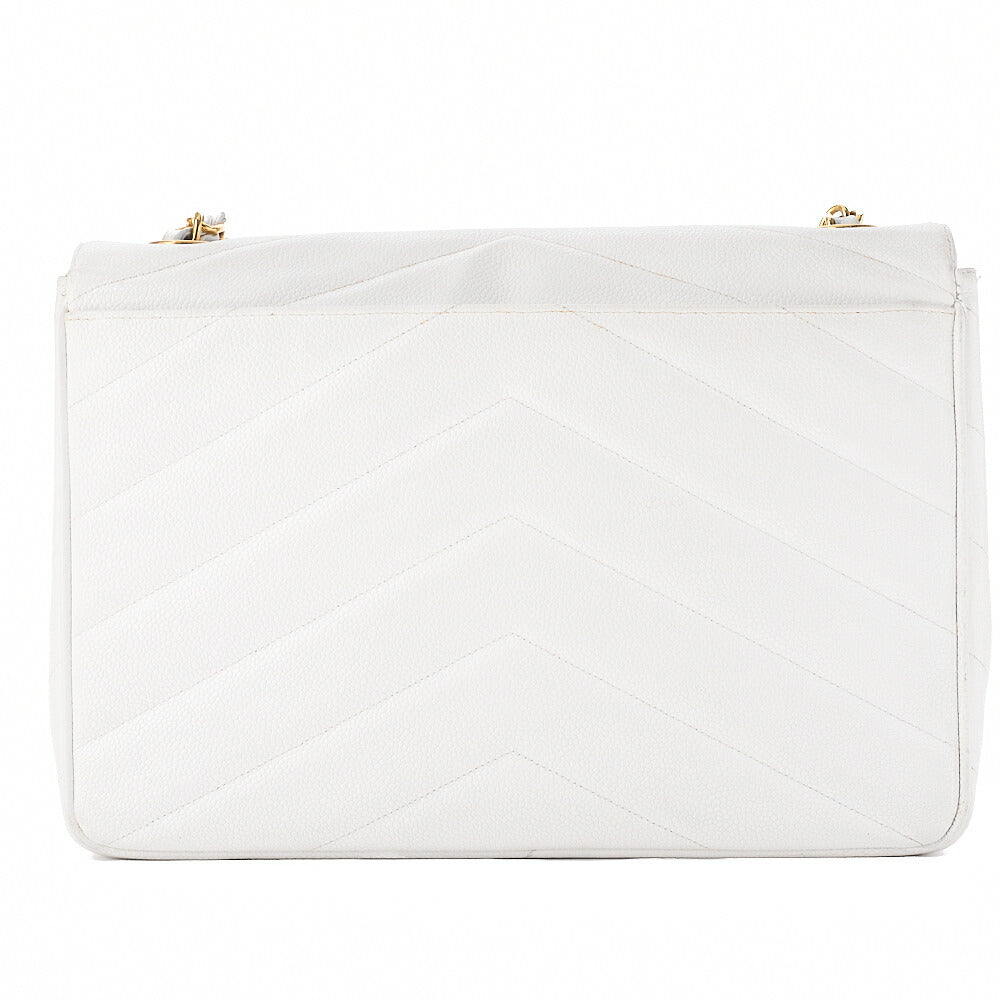 CHANEL Caviar Skin Big Coco Single V-Stitch V-Flap Chain Shoulder White Gold-Tone Hardware, Pre-Owned