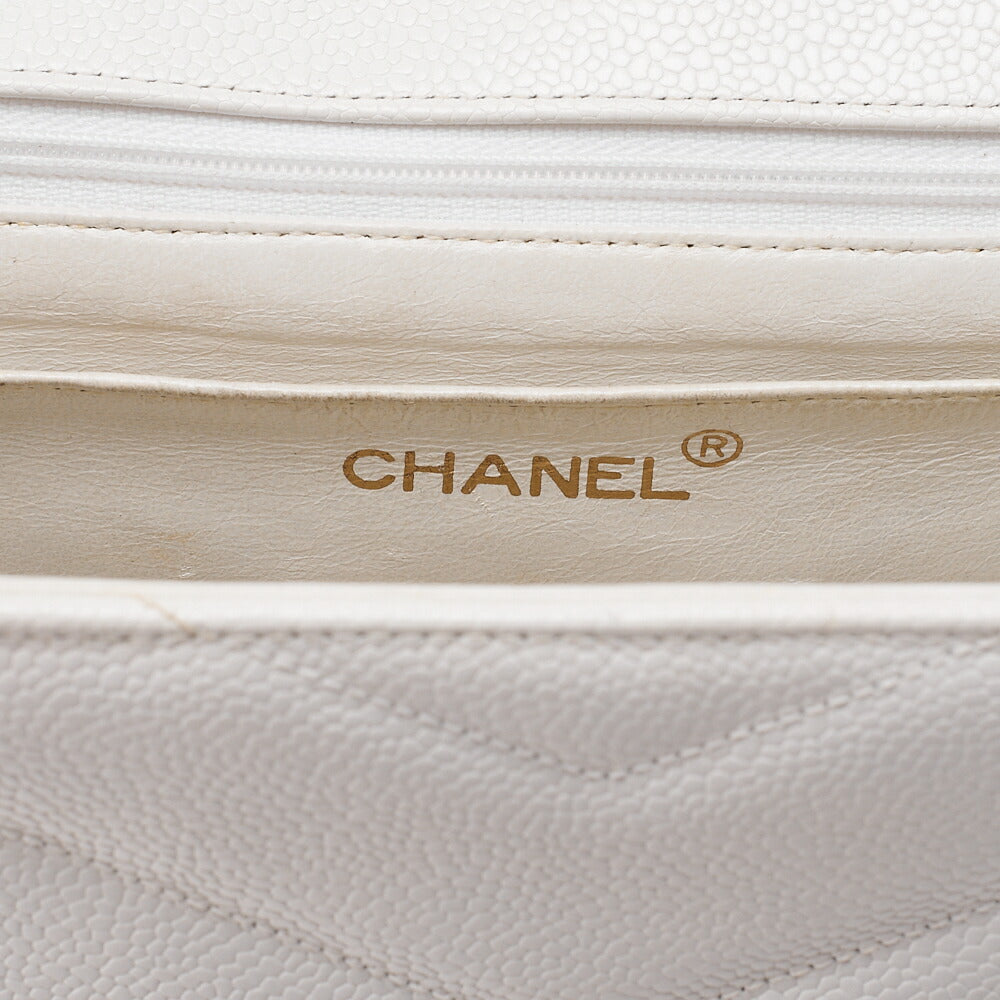 CHANEL Caviar Skin Big Coco Single V-Stitch V-Flap Chain Shoulder White Gold-Tone Hardware, Pre-Owned