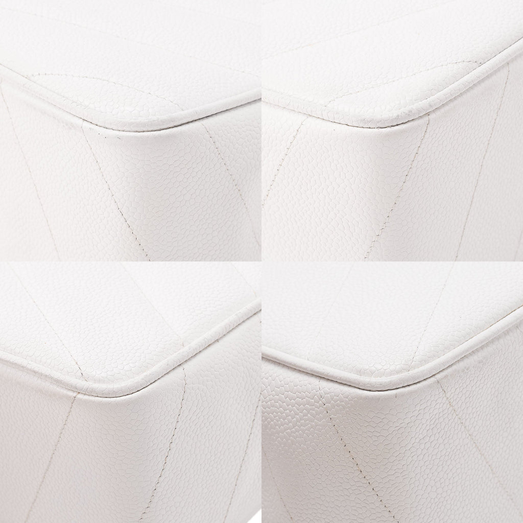 CHANEL Caviar Skin Big Coco Single V-Stitch V-Flap Chain Shoulder White Gold-Tone Hardware, Pre-Owned