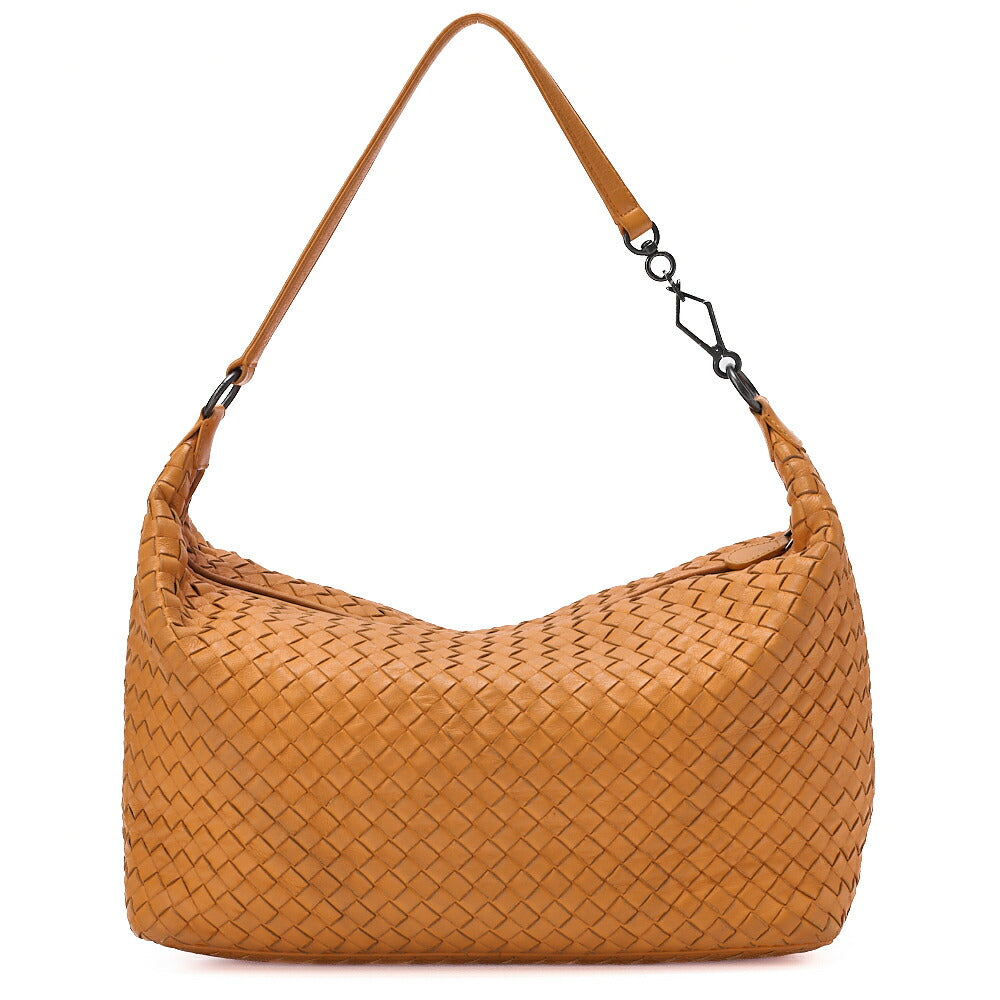 BOTTEGA VENETA Intrecciato Lambskin One Shoulder Bag Orange Black-Tone Hardware, Pre-Owned