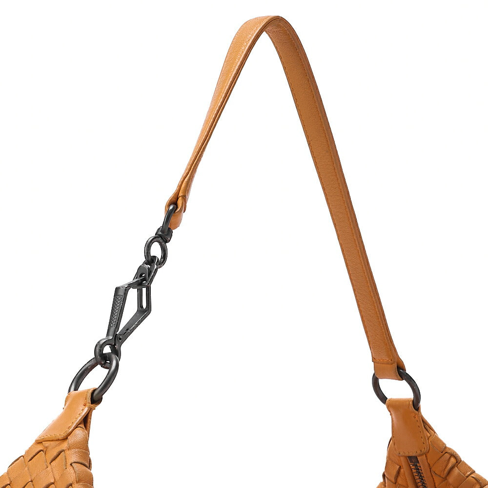 BOTTEGA VENETA Intrecciato Lambskin One Shoulder Bag Orange Black-Tone Hardware, Pre-Owned