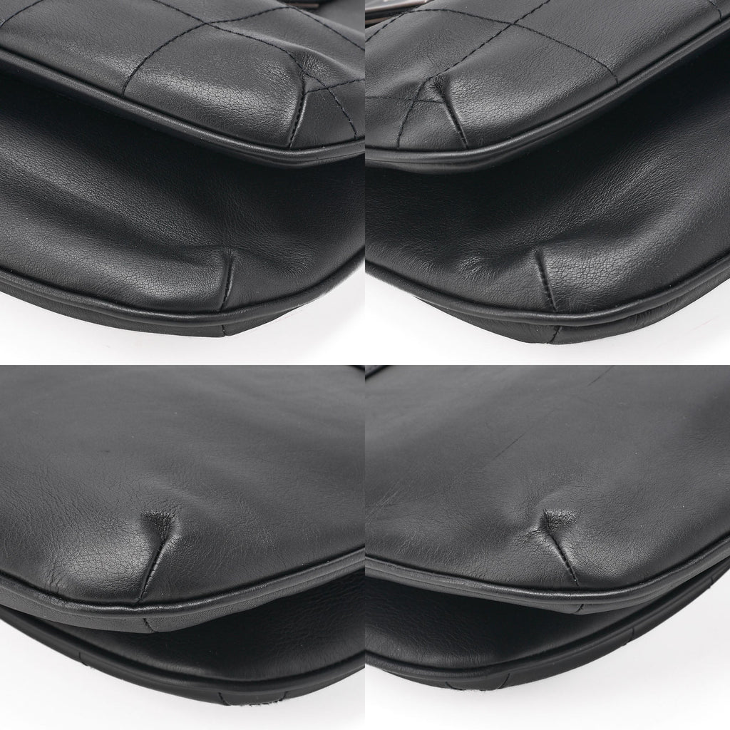 CHANEL Lambskin Chocolate Bar 2.55 Lock Round One Shoulder Black Silver-Tone Hardware, Pre-Owned