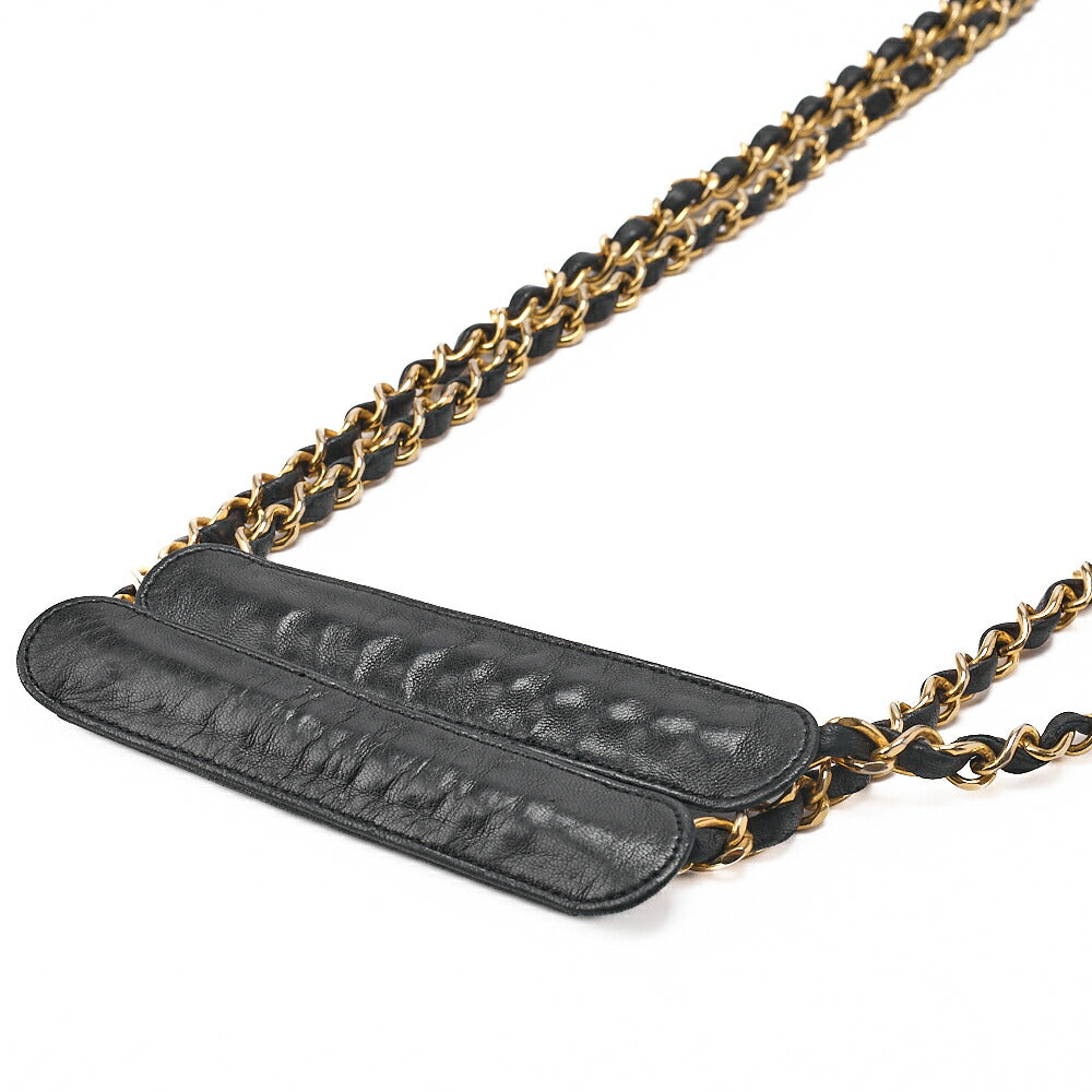 CHANEL Matlassse with Pull Charm Double Chain Shoulder Bag Lambskin Black Gold-Tone Hardware, Pre-Owned