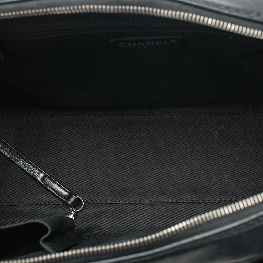 CHANEL Calf Wild Stitch Matelasse Coco Charm Hand Tote Bag Black Silver-Tone Hardware, Pre-Owned