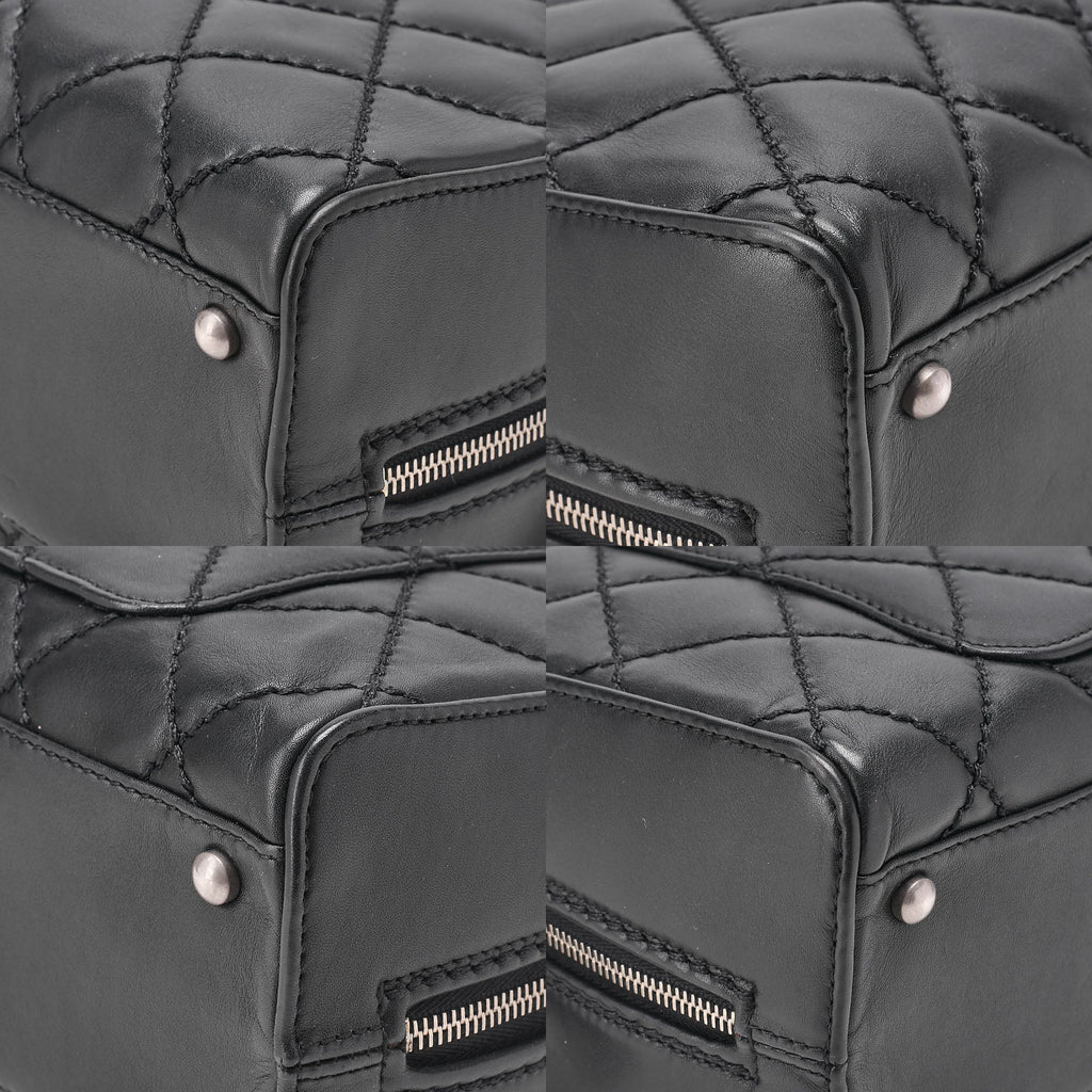 CHANEL Calf Wild Stitch Matelasse Coco Charm Hand Tote Bag Black Silver-Tone Hardware, Pre-Owned