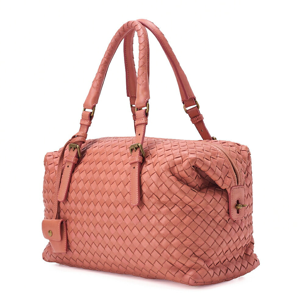 BOTTEGA VENETA Bottega Lambskin Intrecciato Boston Hand Pink Gold-Tone Hardware, Pre-Owned