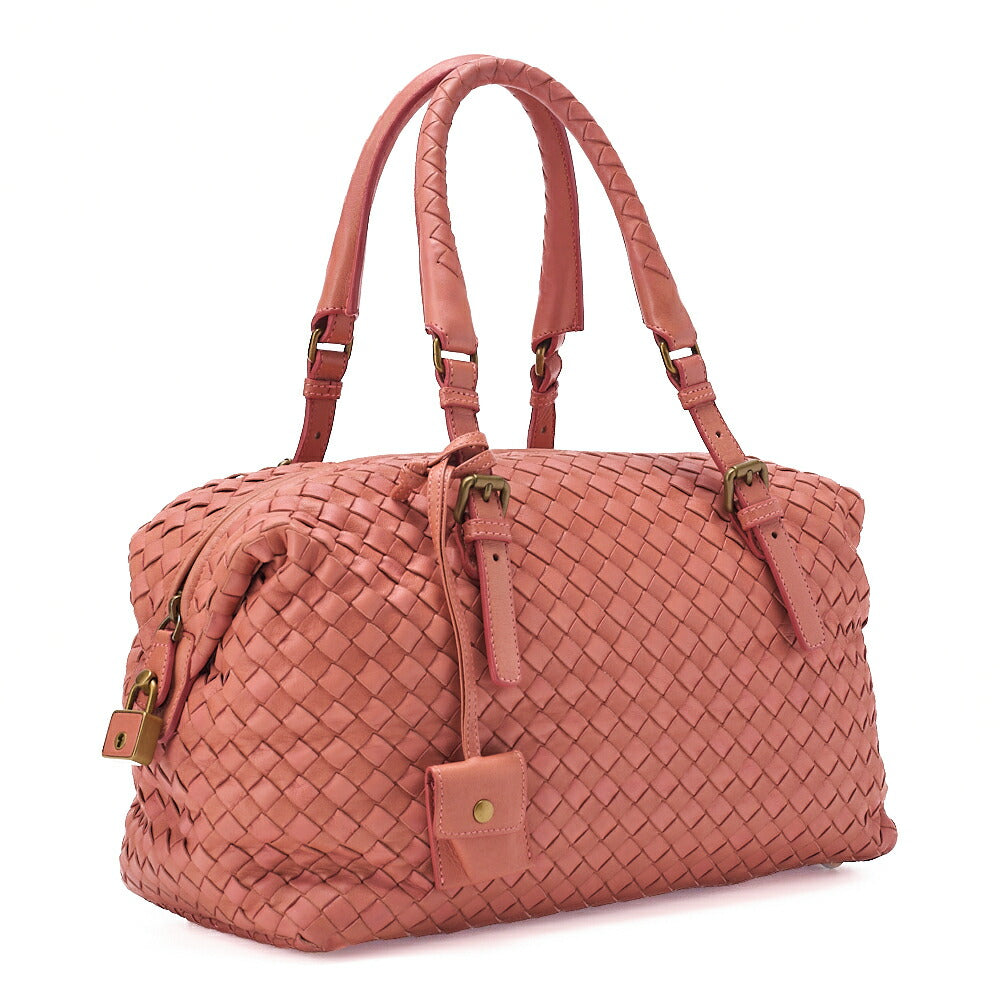 BOTTEGA VENETA Bottega Lambskin Intrecciato Boston Hand Pink Gold-Tone Hardware, Pre-Owned