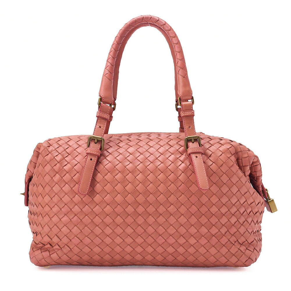 BOTTEGA VENETA Bottega Lambskin Intrecciato Boston Hand Pink Gold-Tone Hardware, Pre-Owned