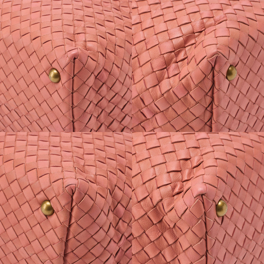 BOTTEGA VENETA Bottega Lambskin Intrecciato Boston Hand Pink Gold-Tone Hardware, Pre-Owned