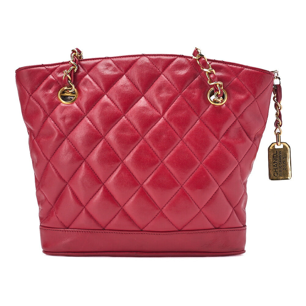 CHANEL Shoulder Bag Tote Bag Matelasse Plate Charm Fan Shaped Chain Shoulder Lambskin Red Gold-Tone Hardware, Pre-Owned