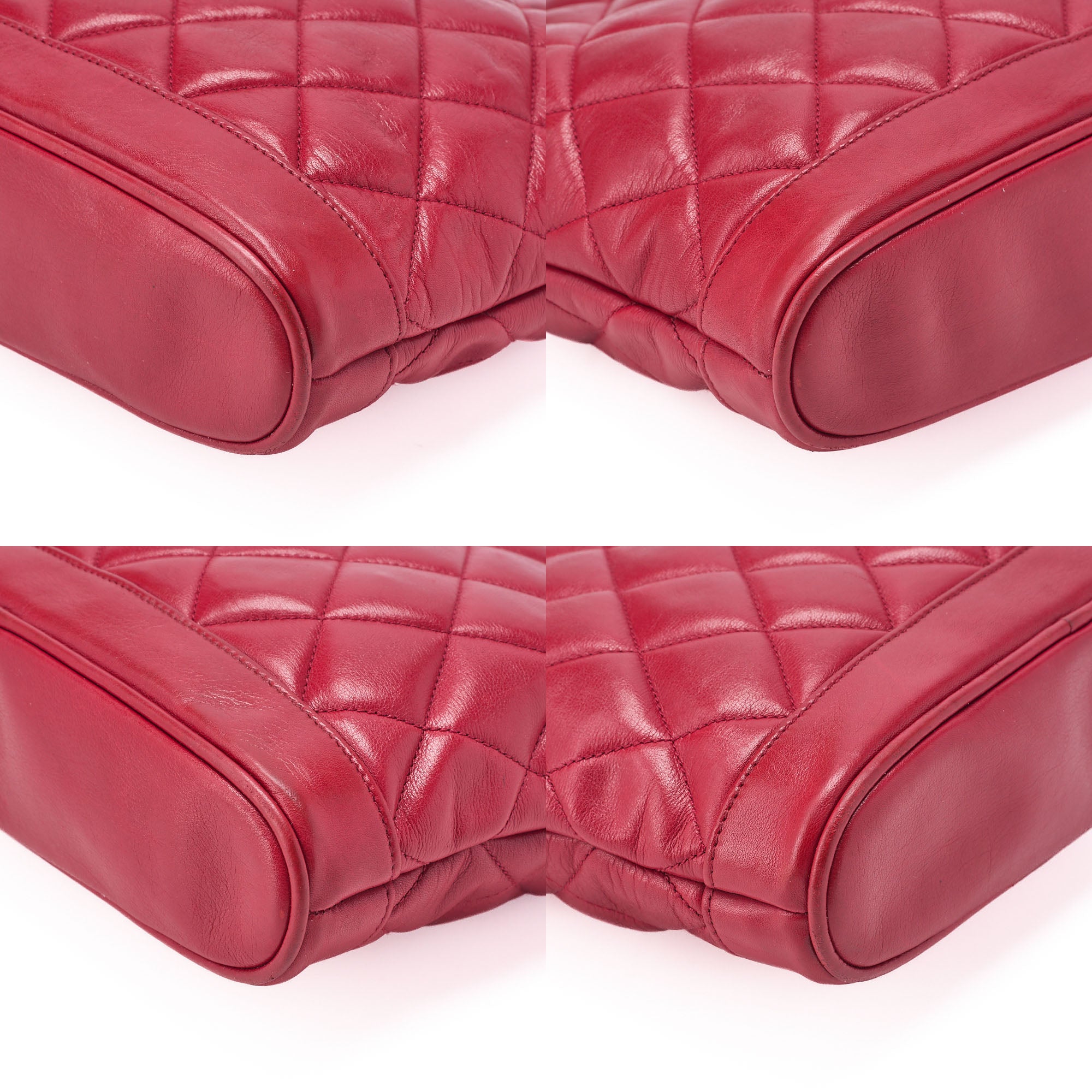 CHANEL Shoulder Bag Tote Bag Matelasse Plate Charm Fan Shaped Chain Shoulder Lambskin Red Gold-Tone Hardware, Pre-Owned