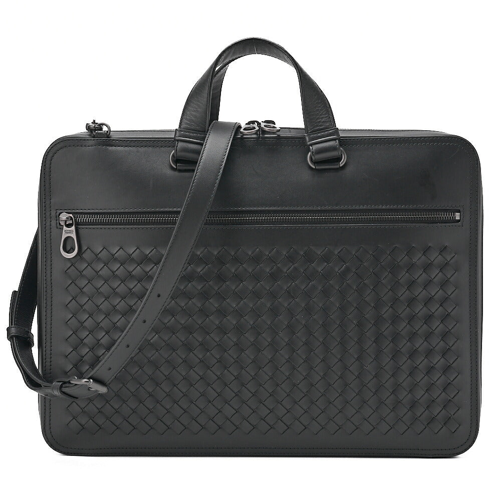 BOTTEGA VENETA Bottega Lambskin Intrecciato Business 2-Way Handbag Black Black-Tone Hardware, Pre-Owned