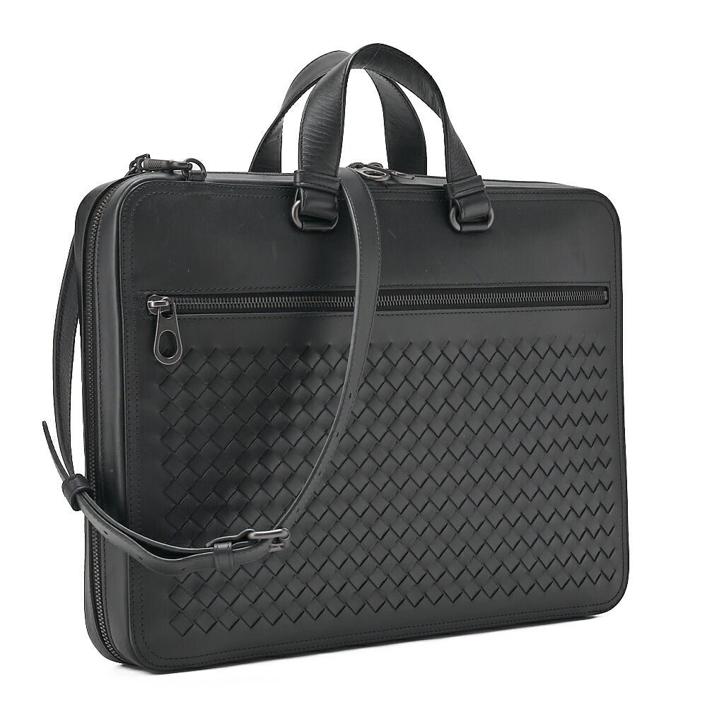 BOTTEGA VENETA Bottega Lambskin Intrecciato Business 2-Way Handbag Black Black-Tone Hardware, Pre-Owned