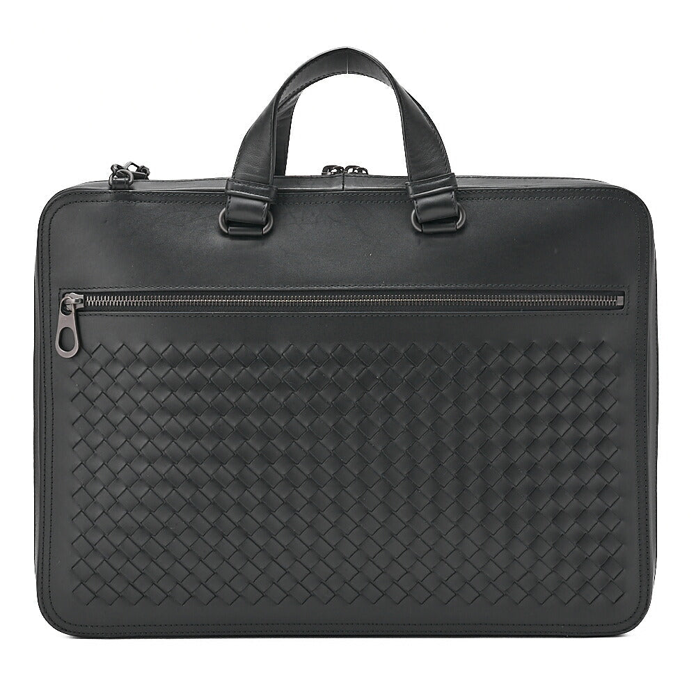 BOTTEGA VENETA Bottega Lambskin Intrecciato Business 2-Way Handbag Black Black-Tone Hardware, Pre-Owned