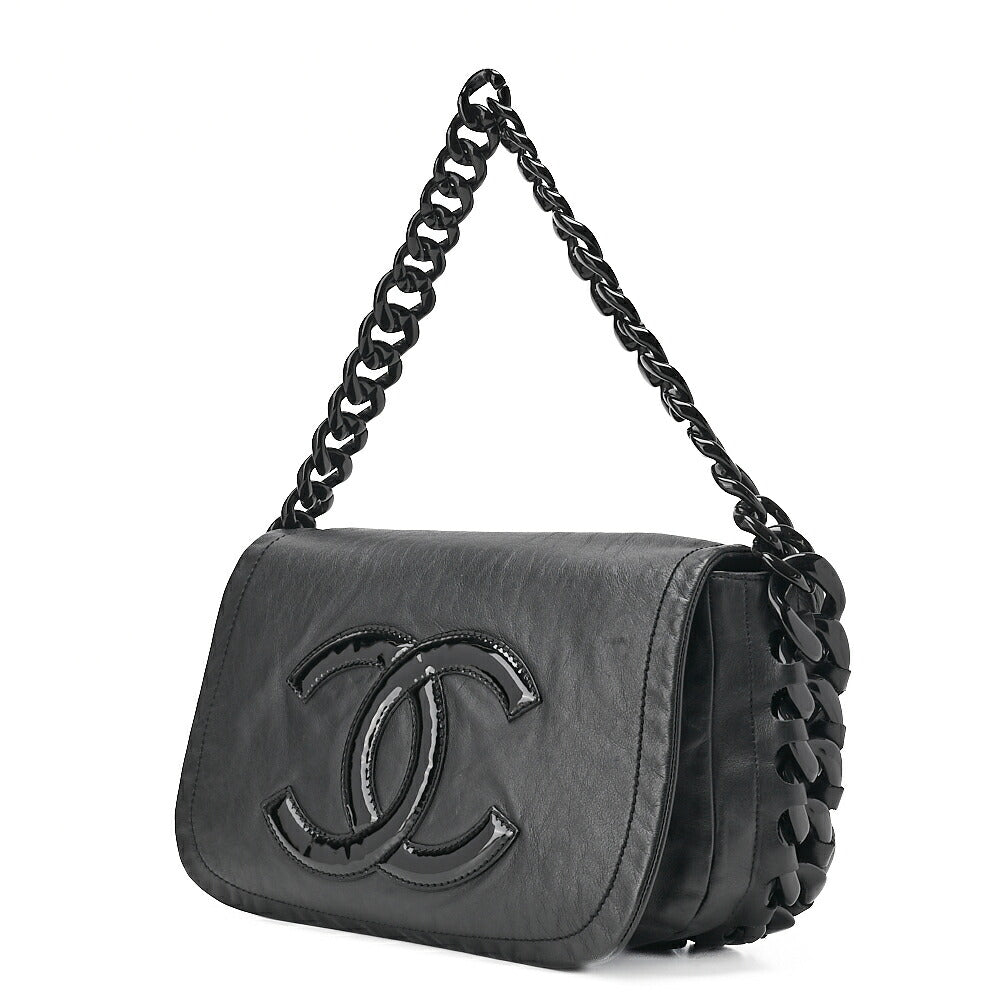 CHANEL Tote Bag Lambskin X Enamel Coco Mark Plastic Chain Shoulder Black Silver-Tone Hardware, Pre-Owned