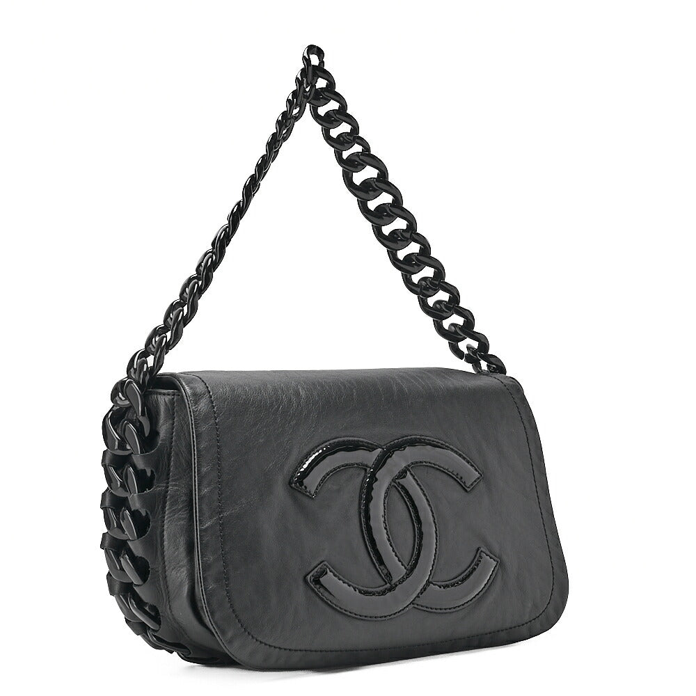 CHANEL Tote Bag Lambskin X Enamel Coco Mark Plastic Chain Shoulder Black Silver-Tone Hardware, Pre-Owned