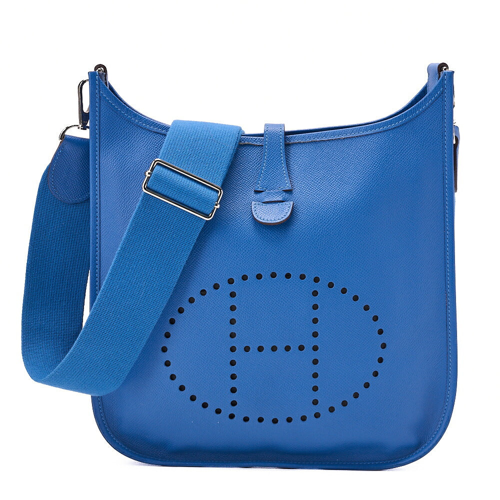 HERMES Evelyn PM 3 Trois Shoulder Bag Epson Blue Silver-Tone Hardware, Pre-Owned