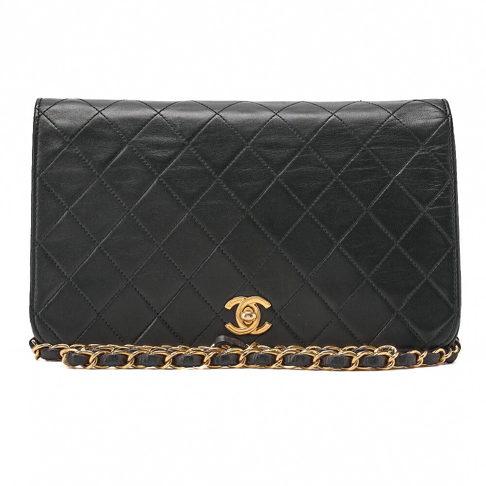 CHANEL Lambskin Matrass? Full Flap 23cm Turnlock Chain Shoulder Black Gold-Tone Hardware, Pre-Owned