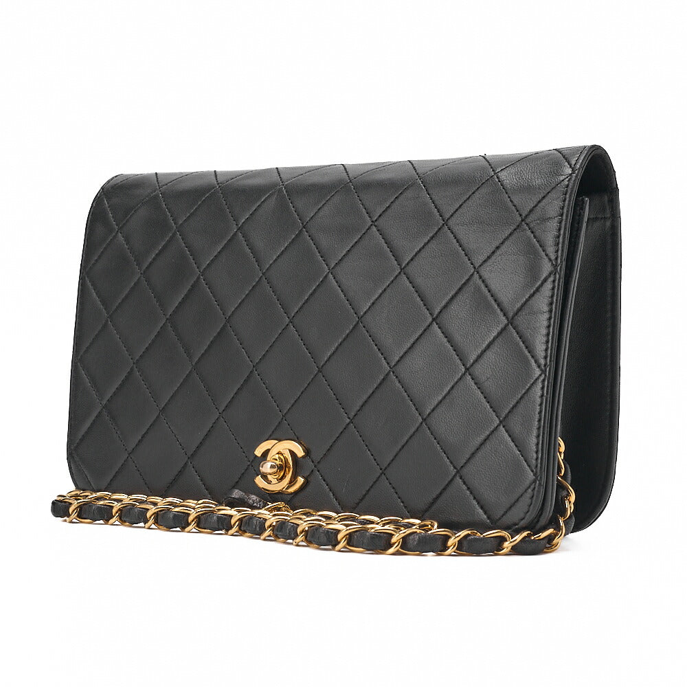 CHANEL Lambskin Matrass? Full Flap 23cm Turnlock Chain Shoulder Black Gold-Tone Hardware, Pre-Owned