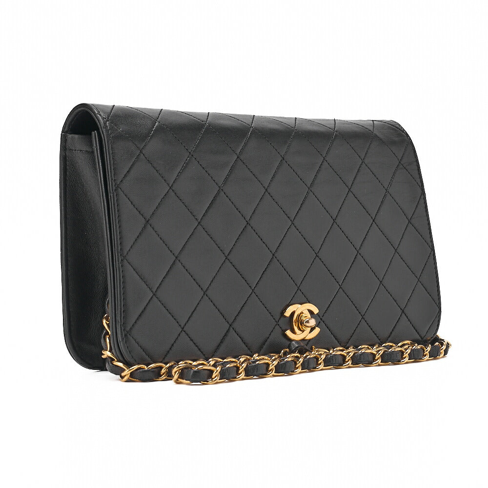 CHANEL Lambskin Matrass? Full Flap 23cm Turnlock Chain Shoulder Black Gold-Tone Hardware, Pre-Owned