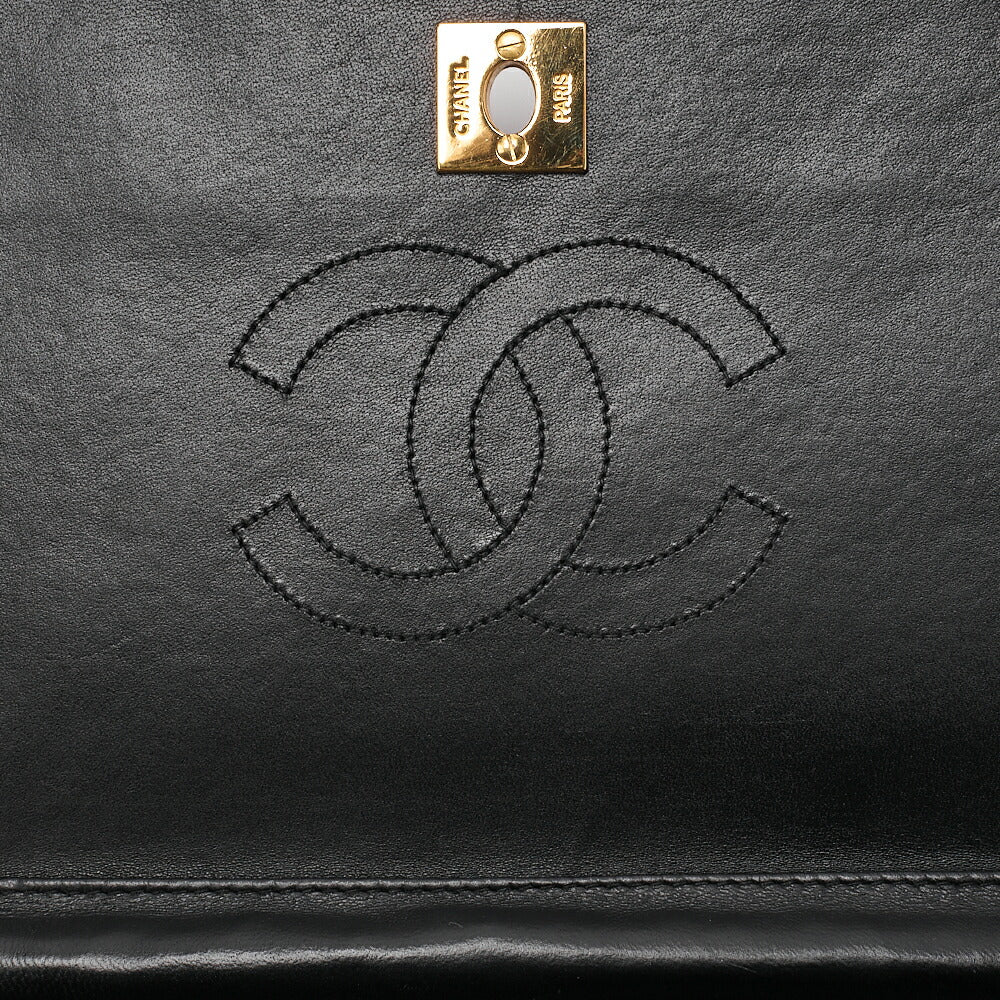 CHANEL Lambskin Matrass? Full Flap 23cm Turnlock Chain Shoulder Black Gold-Tone Hardware, Pre-Owned
