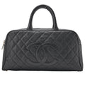 CHANEL Handbag Boston Bag Caviar Skin Matelasse Cocomark Black Gold-Tone Hardware, Pre-Owned