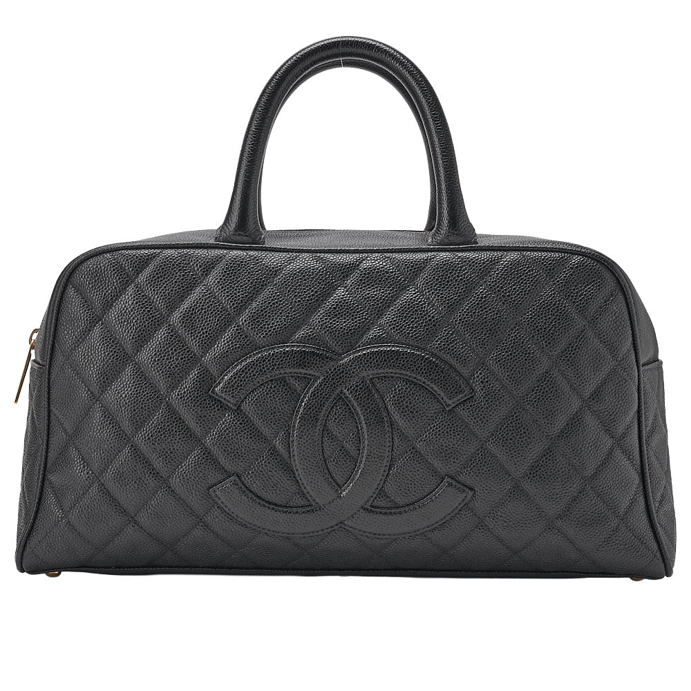 CHANEL Handbag Boston Bag Caviar Skin Matelasse Cocomark Black Gold-Tone Hardware, Pre-Owned