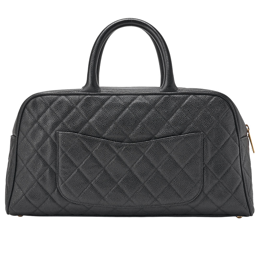CHANEL Handbag Boston Bag Caviar Skin Matelasse Cocomark Black Gold-Tone Hardware, Pre-Owned