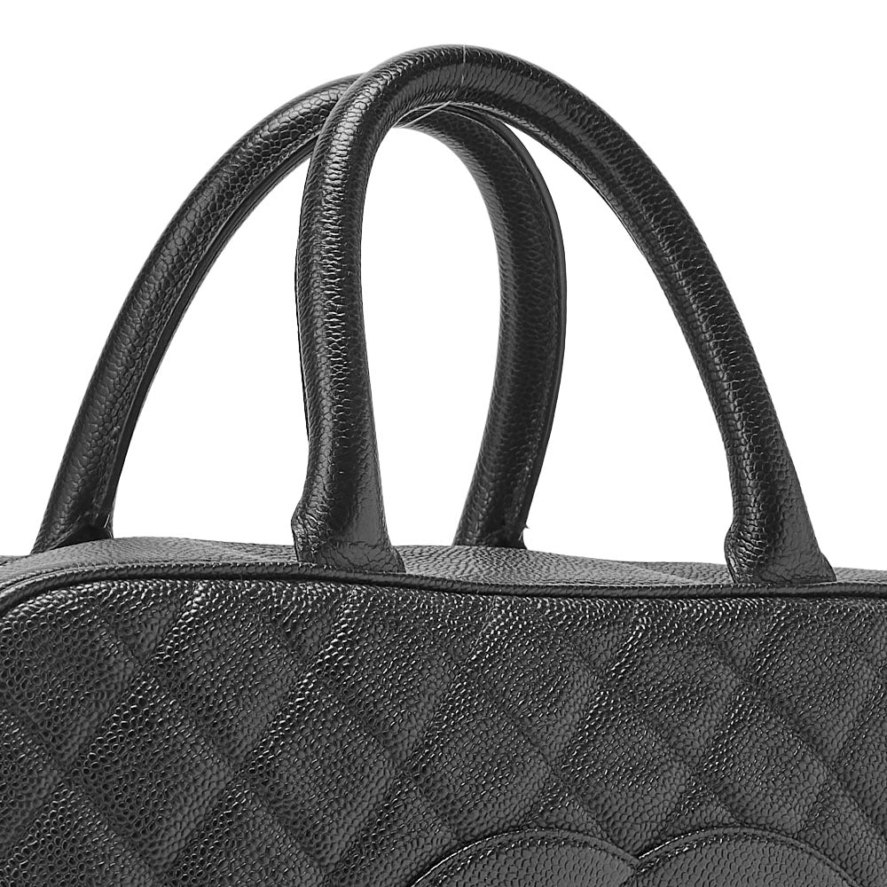 CHANEL Handbag Boston Bag Caviar Skin Matelasse Cocomark Black Gold-Tone Hardware, Pre-Owned