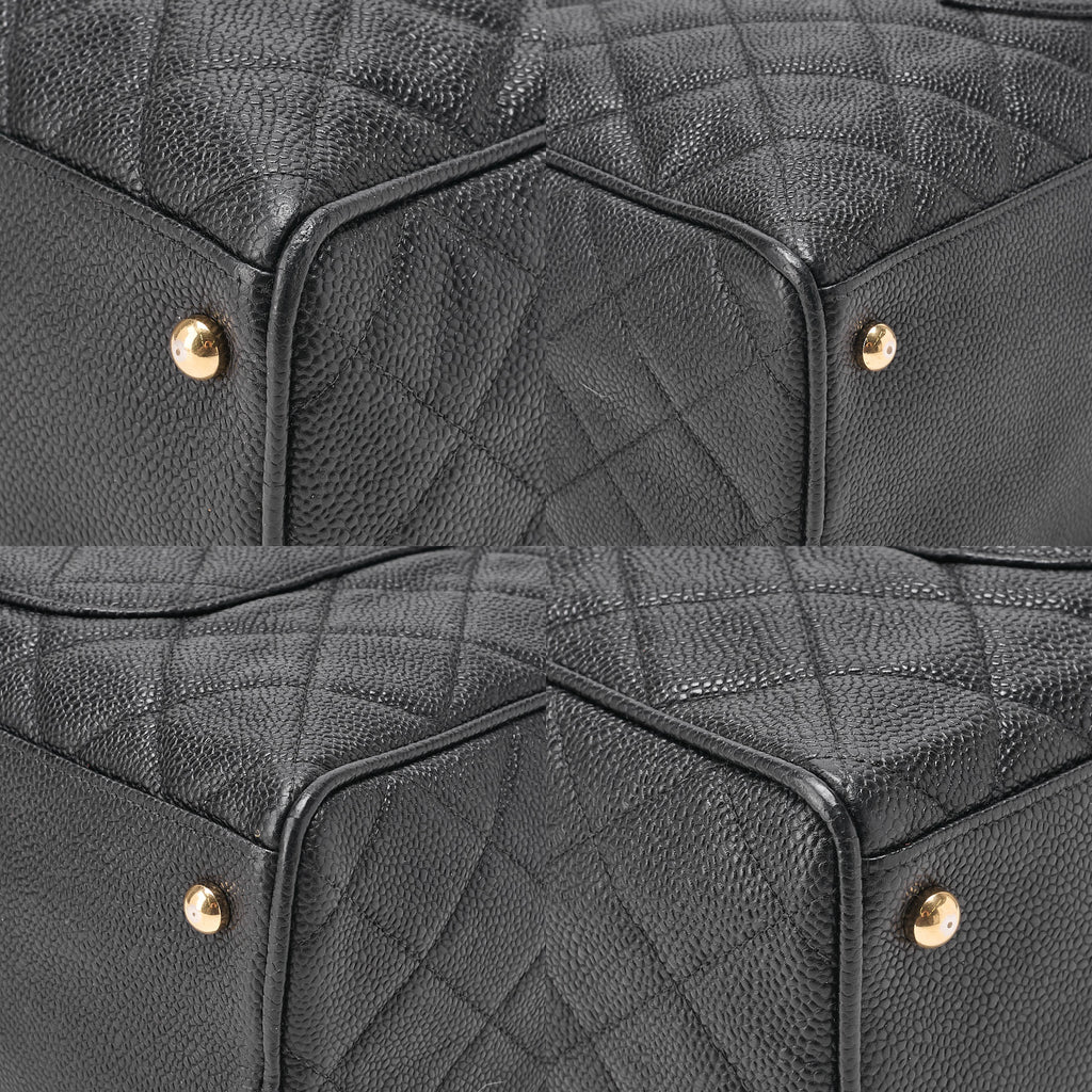 CHANEL Handbag Boston Bag Caviar Skin Matelasse Cocomark Black Gold-Tone Hardware, Pre-Owned