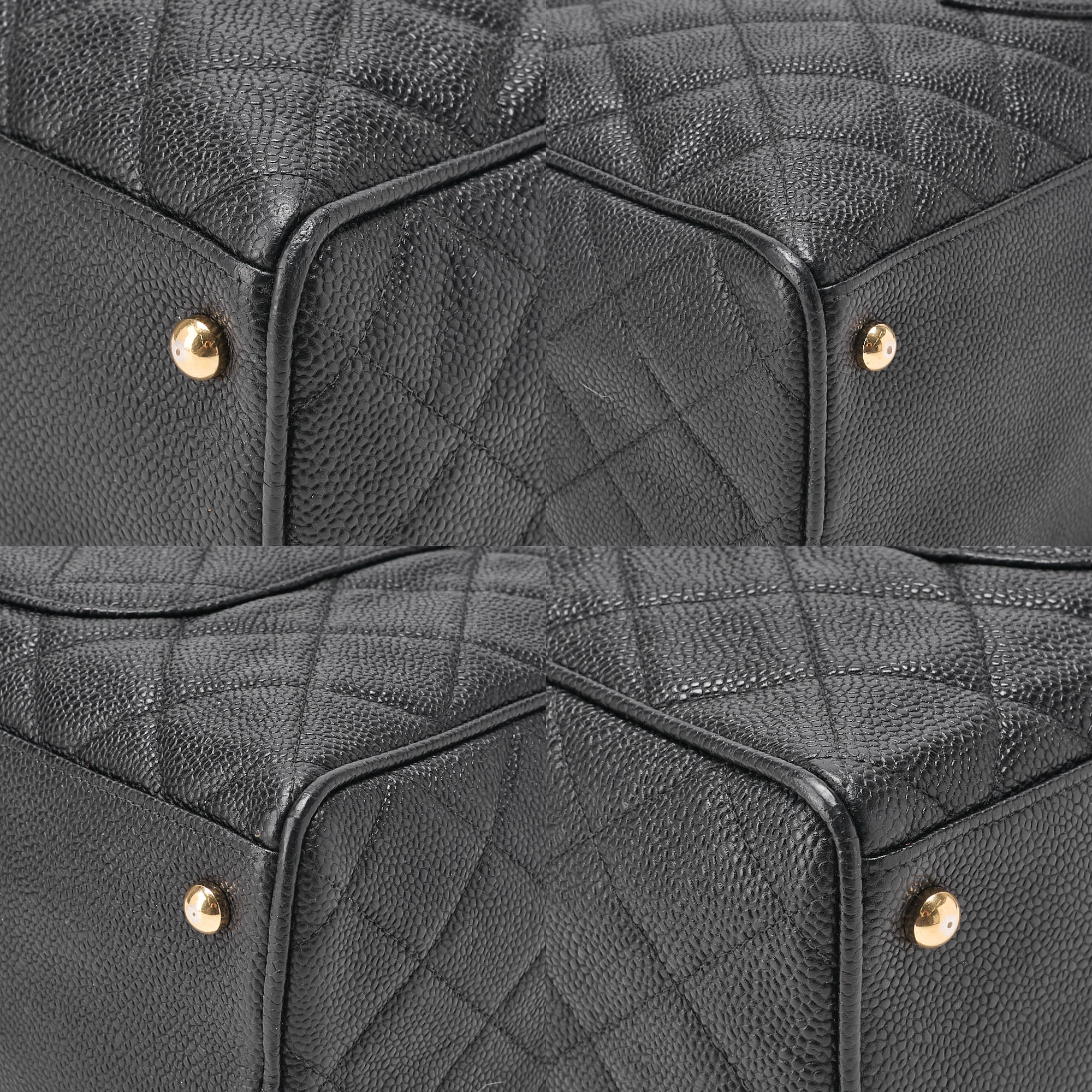 CHANEL Handbag Boston Bag Caviar Skin Matelasse Cocomark Black Gold-Tone Hardware, Pre-Owned