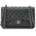 CHANEL Caviar Skin Deca Matelasse 30cm Double Flap Chain Shoulder Bag Black (Silver-Tone Hardware, Pre-Owned