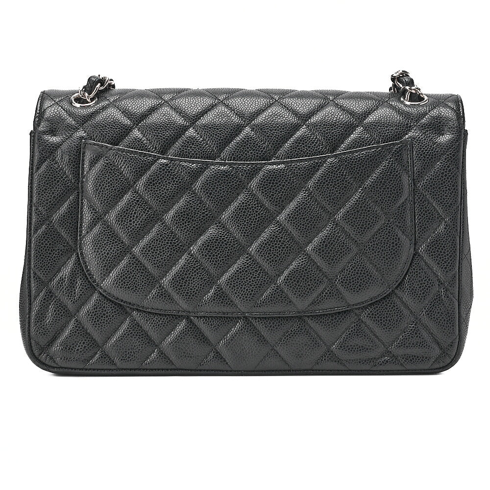 CHANEL Caviar Skin Deca Matelasse 30cm Double Flap Chain Shoulder Bag Black (Silver-Tone Hardware, Pre-Owned