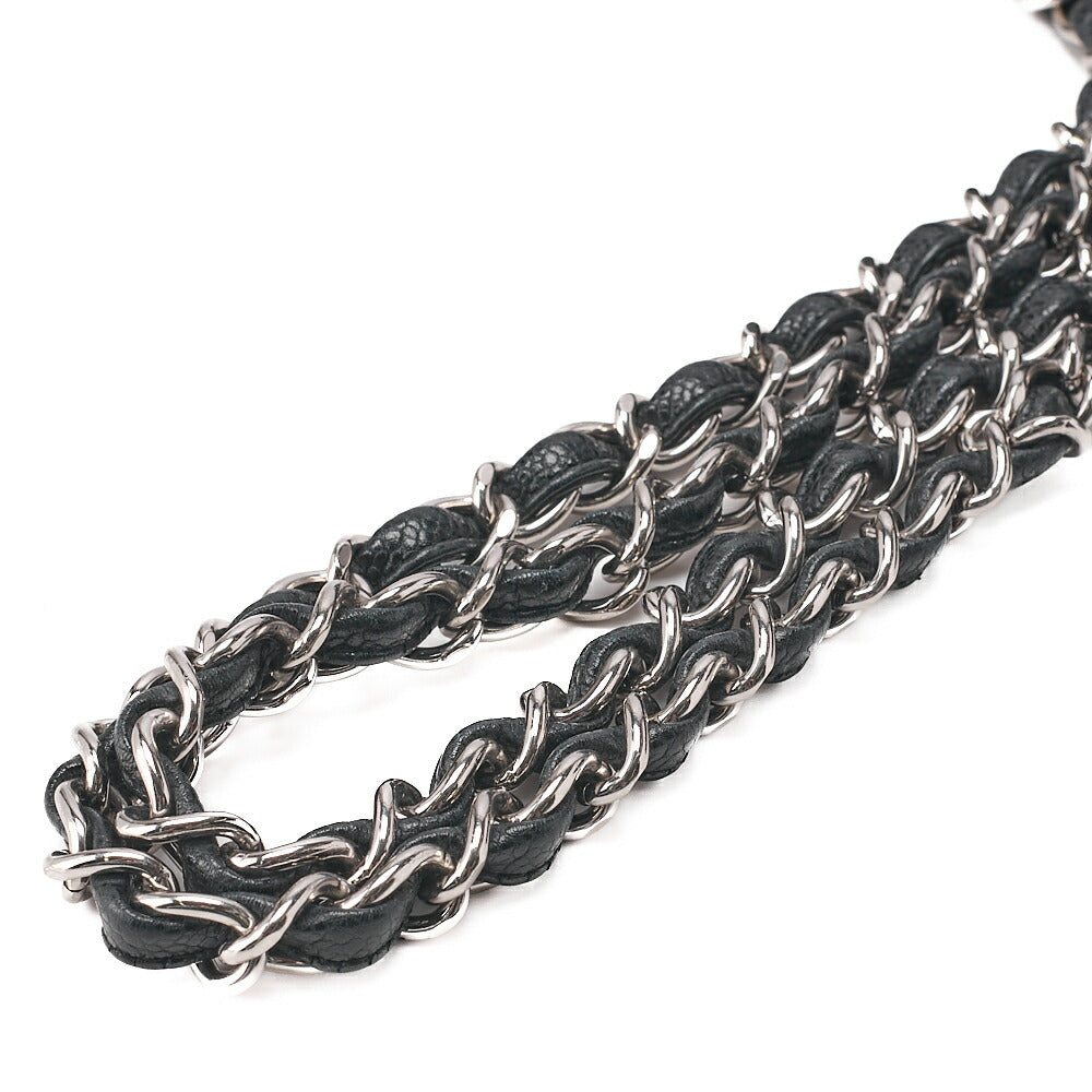 CHANEL Caviar Skin Deca Matelasse 30cm Double Flap Chain Shoulder Bag Black (Silver-Tone Hardware, Pre-Owned