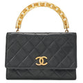 CHANEL Biju Handle Handbag Single Mini Matelasse Lambskin Black Gold -Tone Hardware, Pre-Owned