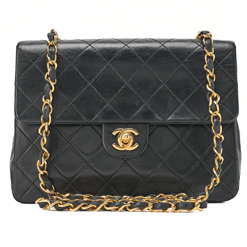 CHANEL Chain Shoulder Bag Mini Matelasse 20cm Lambskin Black Gold-Tone Hardware, Pre-Owned