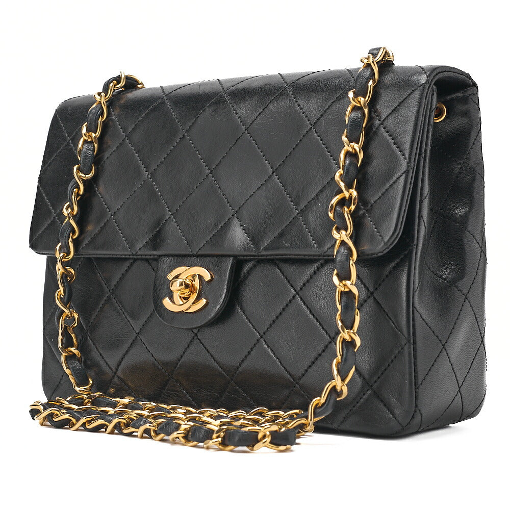 CHANEL Chain Shoulder Bag Mini Matelasse 20cm Lambskin Black Gold-Tone Hardware, Pre-Owned