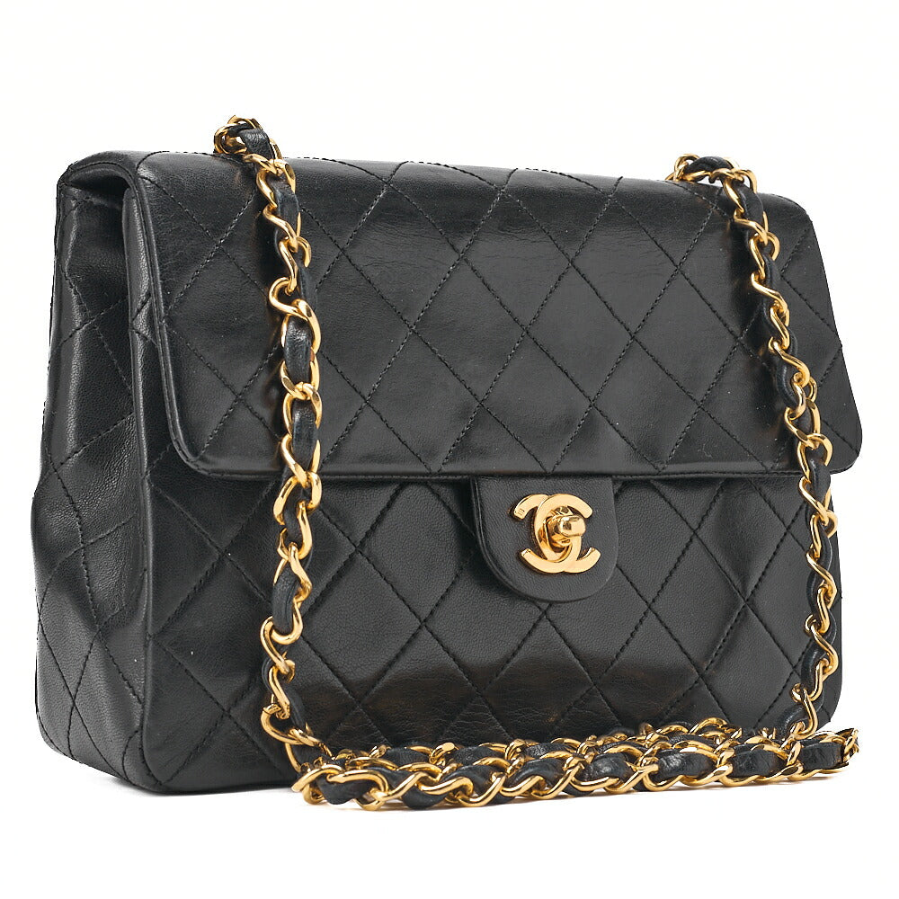 CHANEL Chain Shoulder Bag Mini Matelasse 20cm Lambskin Black Gold-Tone Hardware, Pre-Owned