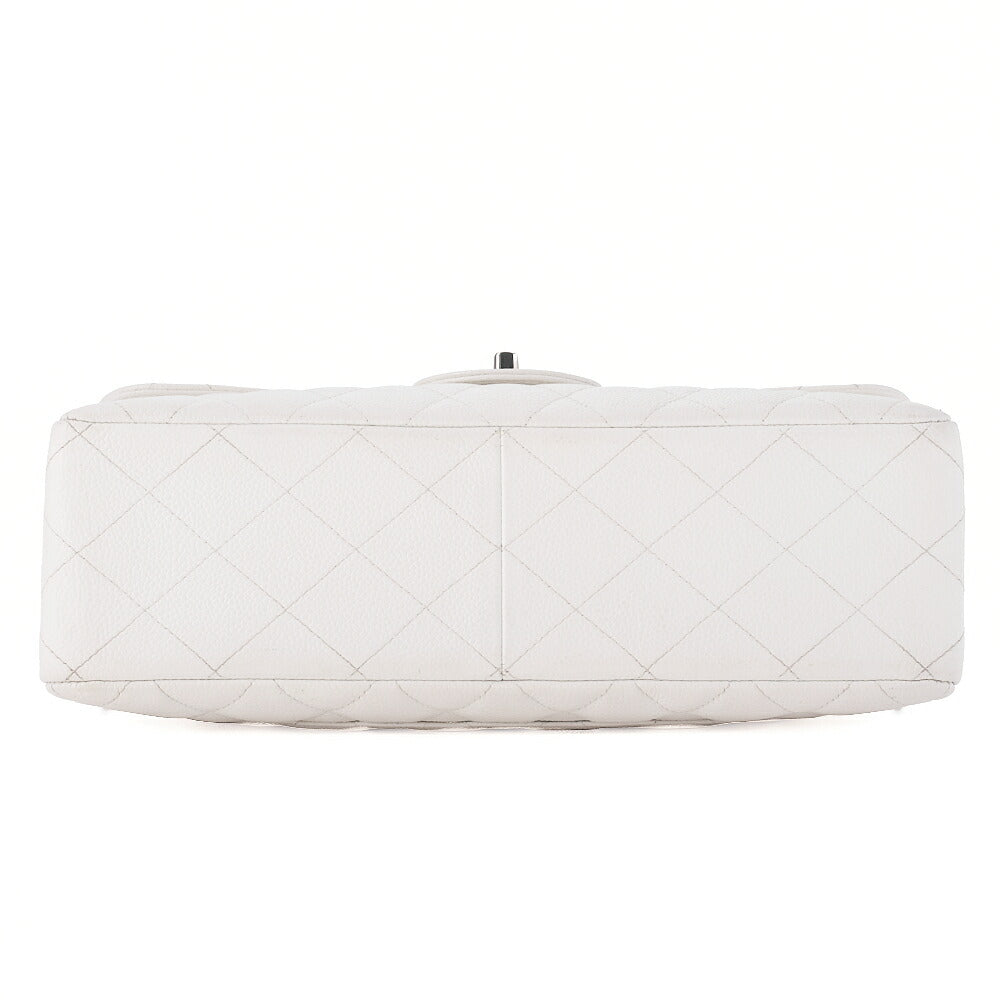 CHANEL Caviar Skin Deca Matelasse 30cm Single Flap Chain Shoulder Bag White Silver-Tone Hardware, Pre-Owned