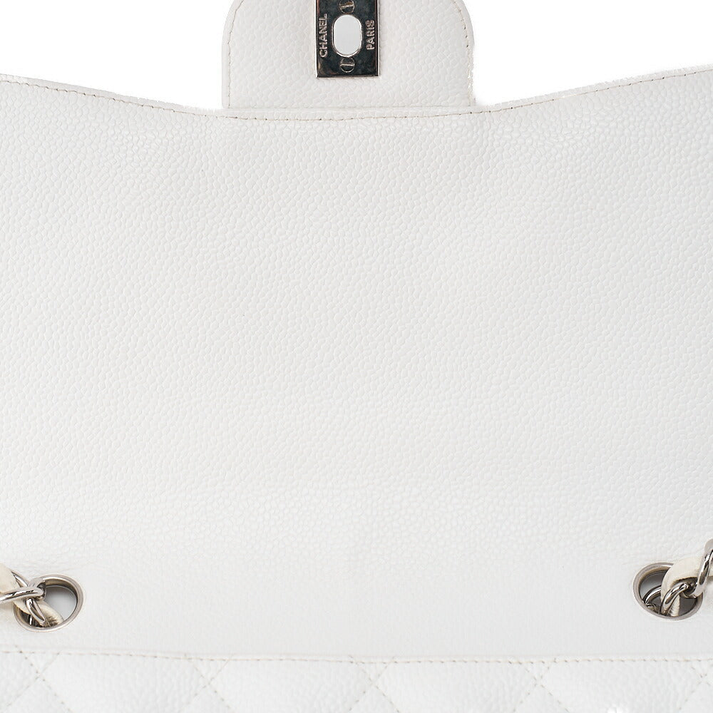 CHANEL Caviar Skin Deca Matelasse 30cm Single Flap Chain Shoulder Bag White Silver-Tone Hardware, Pre-Owned
