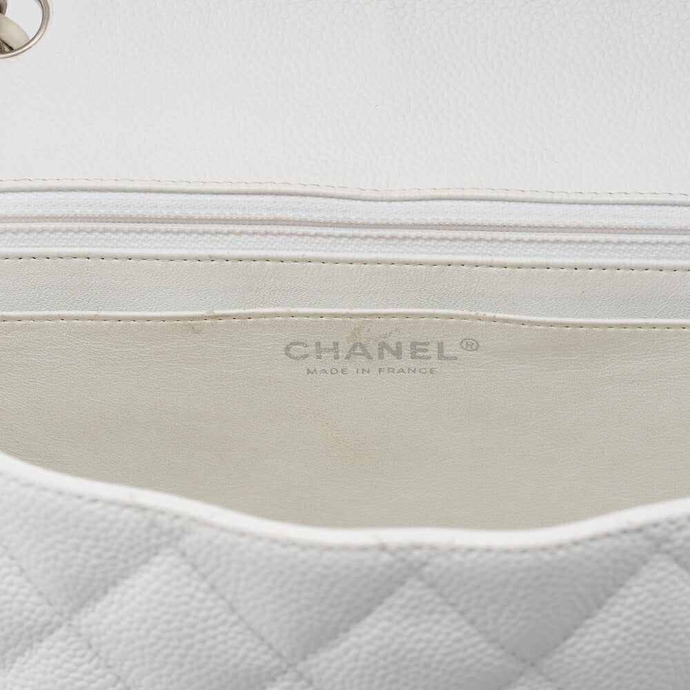 CHANEL Caviar Skin Deca Matelasse 30cm Single Flap Chain Shoulder Bag White Silver-Tone Hardware, Pre-Owned