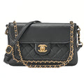 CHANEL Lambskin Turnlock Luxury Line Chain Shoulder Black Gold-Tone Hardware, Pre-Owned