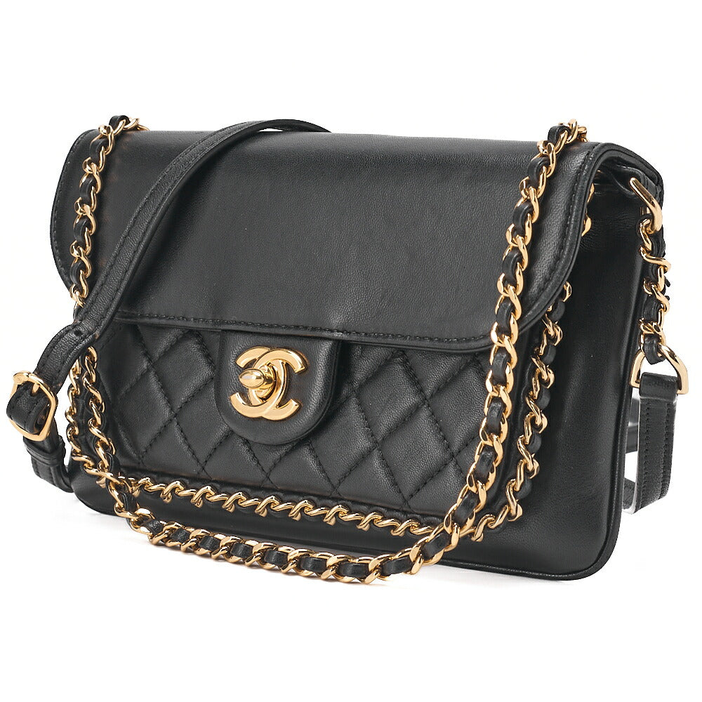 CHANEL Lambskin Turnlock Luxury Line Chain Shoulder Black Gold-Tone Hardware, Pre-Owned