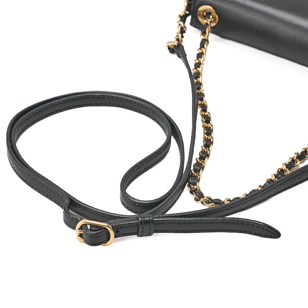 CHANEL Lambskin Turnlock Luxury Line Chain Shoulder Black Gold-Tone Hardware, Pre-Owned