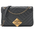 CHANEL Lambskin V-Stitch Chevron Diamond Coco Mark Chain Shoulder Black Gold-Tone Hardware, Pre-Owned