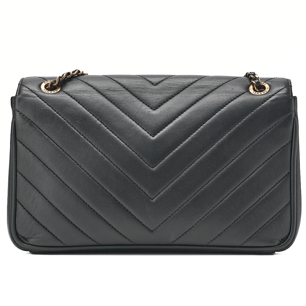 CHANEL Lambskin V-Stitch Chevron Diamond Coco Mark Chain Shoulder Black Gold-Tone Hardware, Pre-Owned