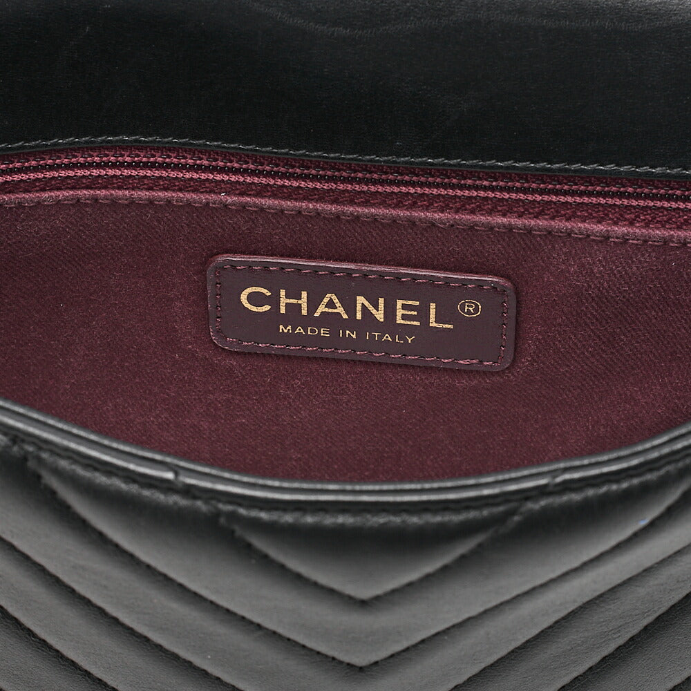CHANEL Lambskin V-Stitch Chevron Diamond Coco Mark Chain Shoulder Black Gold-Tone Hardware, Pre-Owned