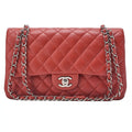 CHANEL Caviar Skin Matelasse Double Flap Chain Shoulder Red Silver-Tone Hardware, Pre-Owned